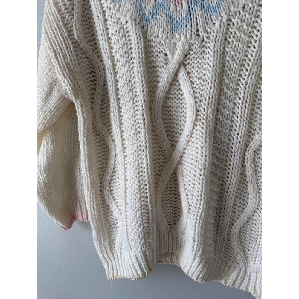 Exclusive Imports Vintage Hand Knit Cable Sweater Pastel Pink Blue White Large - Picture 8 of 9